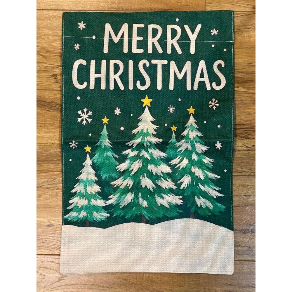 Garden Flag 12x18in Double-sided Burlap Merry Christmas Green Trees